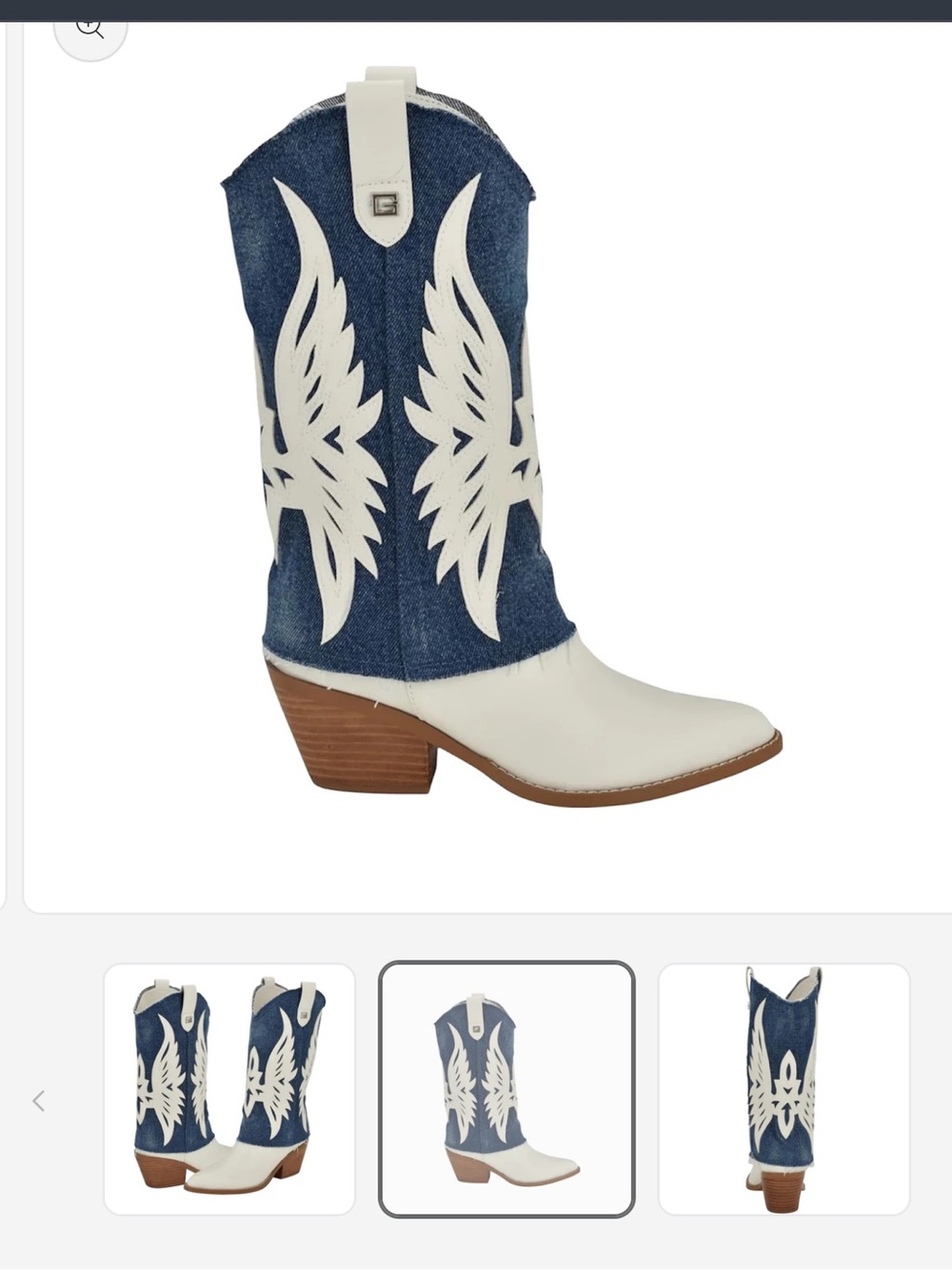 Guess White and Blue Denim Western Cowboy Boots - Picture 4 of 6